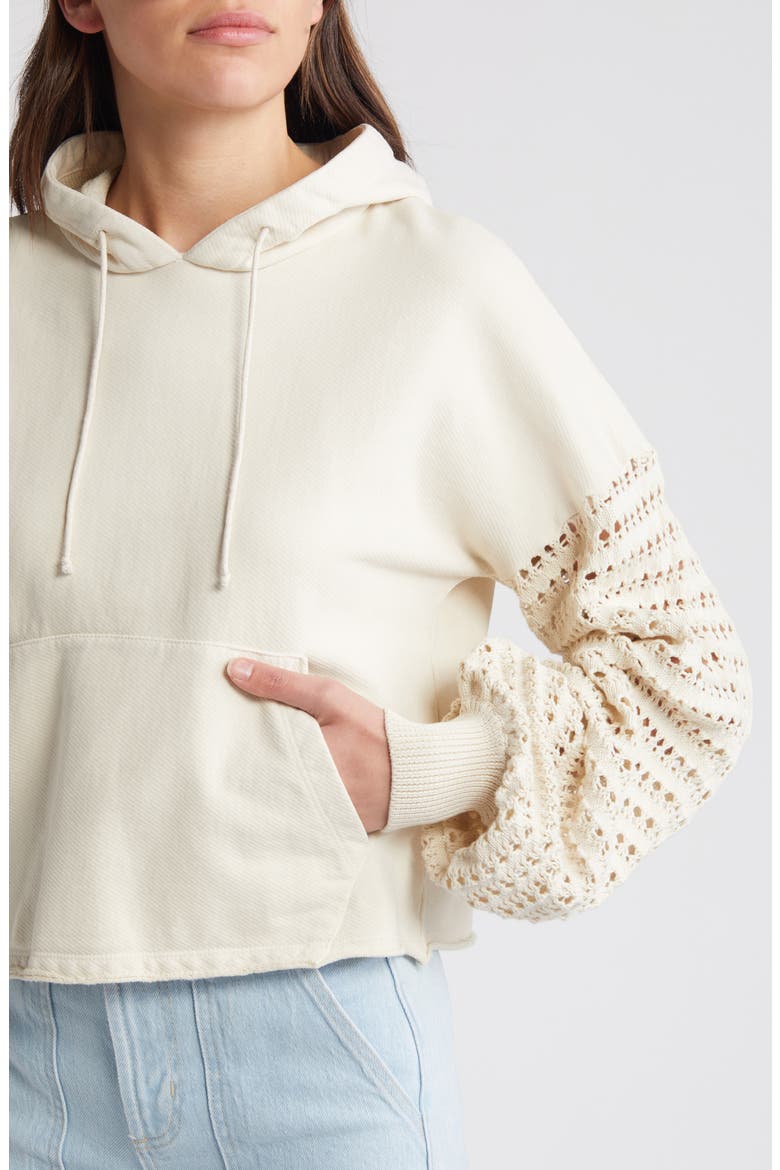 Joyce Open Stitch Inset Cotton Hoodie, Alternate, color, FLAX