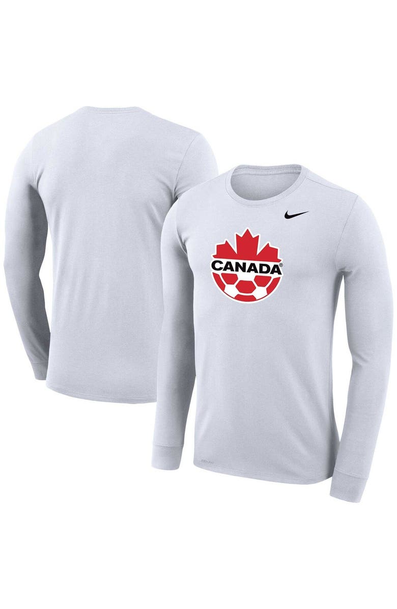Nike Men's Nike White Canada Soccer Primary Logo Legend Performance Long Sleeve T-Shirt, Main, color, 