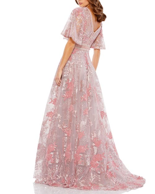Mac Duggal Embroidered Flounce Sleeve A-line Gown