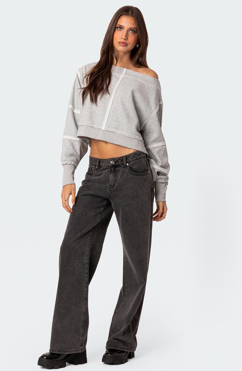 EDIKTED Inside Out Crop Sweatshirt, Alternate, color, Gray-Melange
