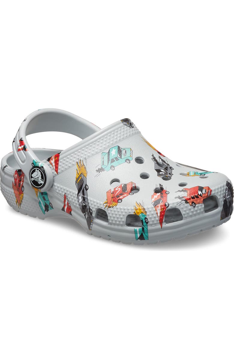 CROCS Kids' Race Car Print Classic Clog, Main, color, Mirage/ Multi
