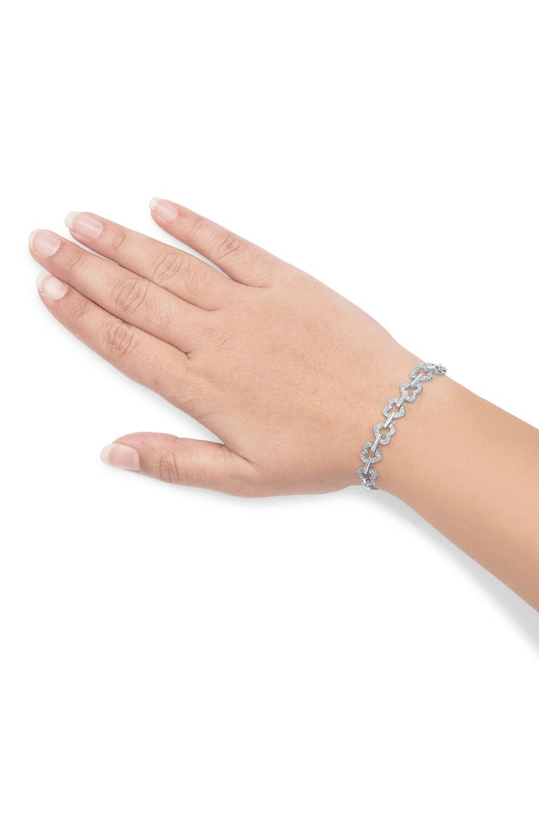 Haus of Brilliance Silver 1/2 Cttw Diamond Alternating Heart Link Adjustable Bolo Bracelet, Alternate, color, White