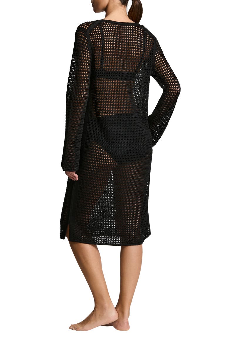 Open Stitch Long Sleeve Cover-Up Beck Dress, Alternate, color, BLACK