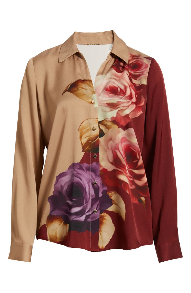 Elie Tahari The Madeline Floral Silk Blend Shirt, Alternate, color, Rose Corsage Red