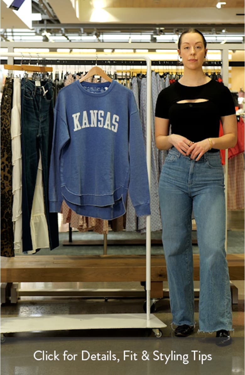 Women's Pressbox Royal Kansas Jayhawks Vintage Wash Pullover Sweatshirt, sales video thumbnail
