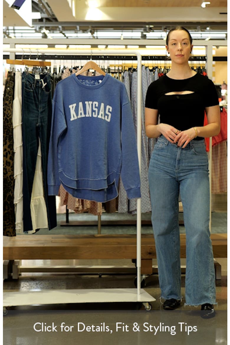 Women's Pressbox Royal Kansas Jayhawks Vintage Wash Pullover Sweatshirt video