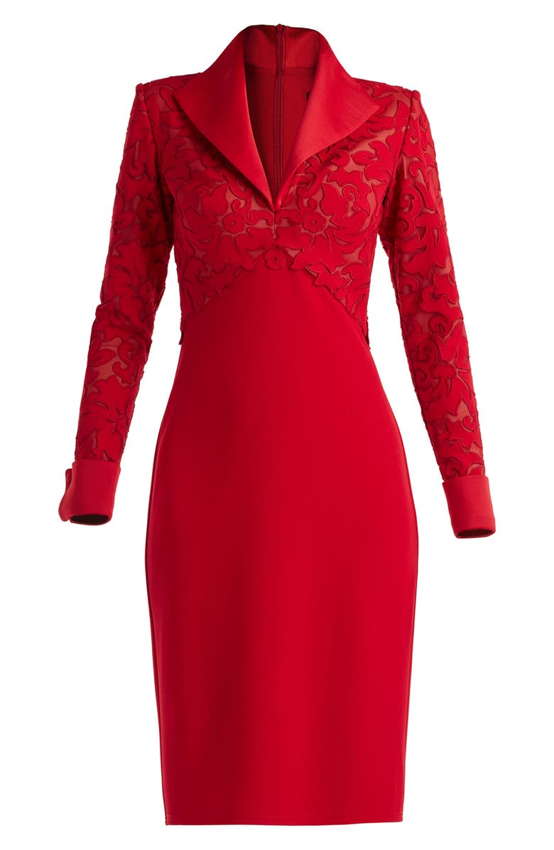 Tadashi Shoji Lace Detail Long Sleeve Sheath Cocktail Dress, Alternate, color, Cherry