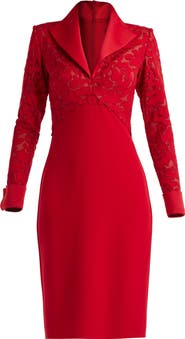 Tadashi Shoji Lace Detail Long Sleeve Sheath Cocktail Dress