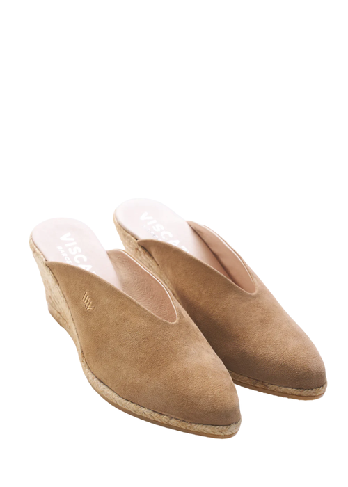 Viscata Truja Suede Espadrille Mule Wedges In Camel