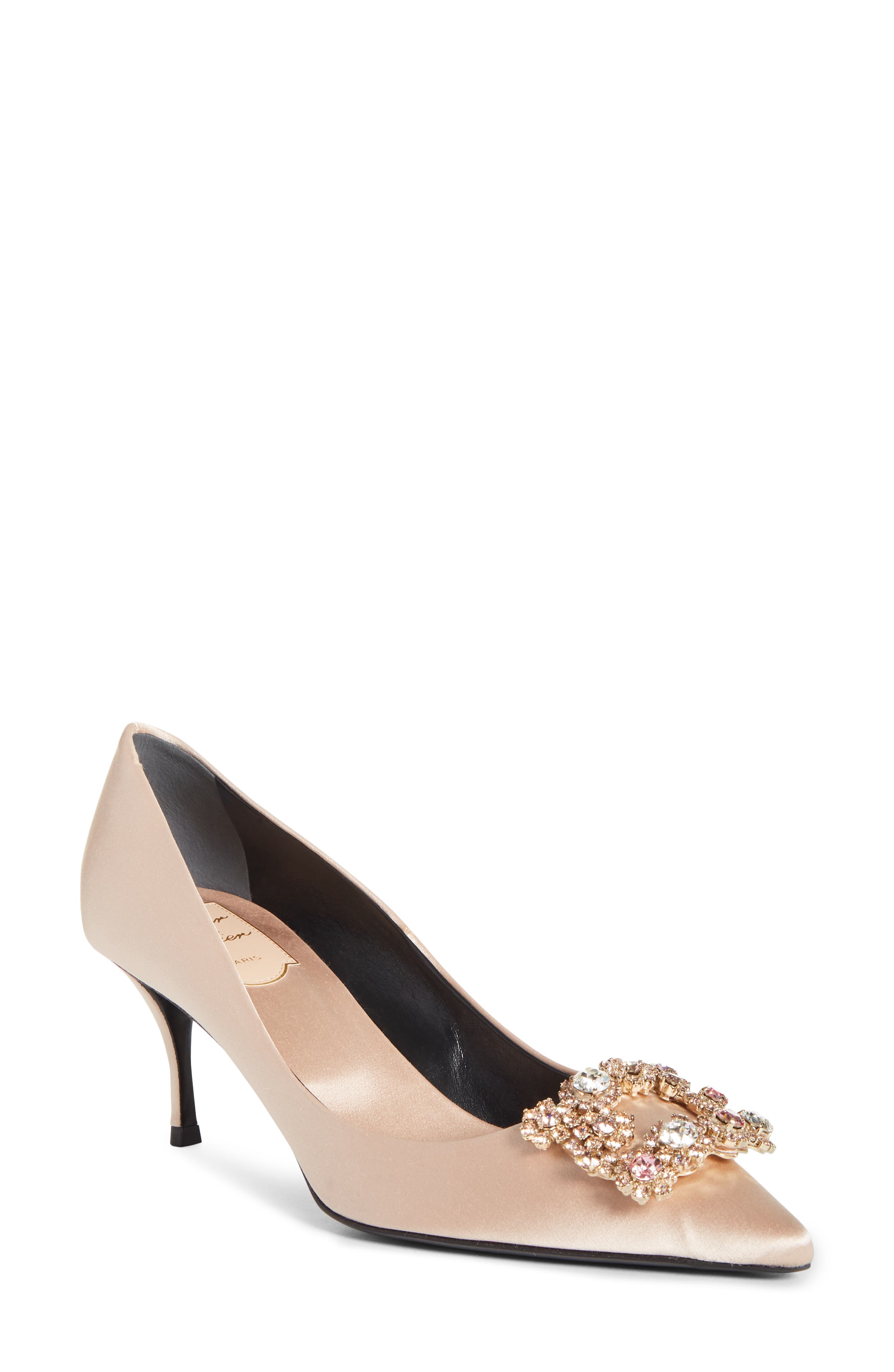 Sin Crystal Buckle Pointed Toe Pump, Main, color, CHAMPAGNE