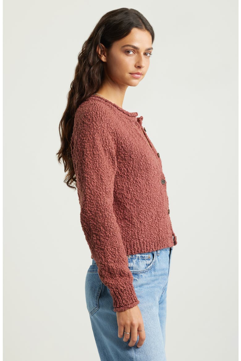 Fitted Textured Cotton Cardigan, Alternate, color, BROWN SABLE