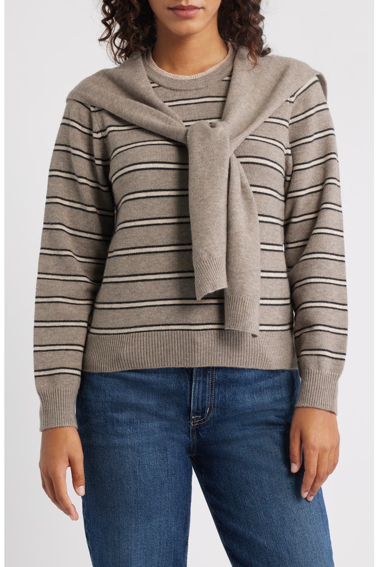 Twofer Tie Sleeve Sweater, Main, color, HEATHER BROWN/ ROSE SMOKE