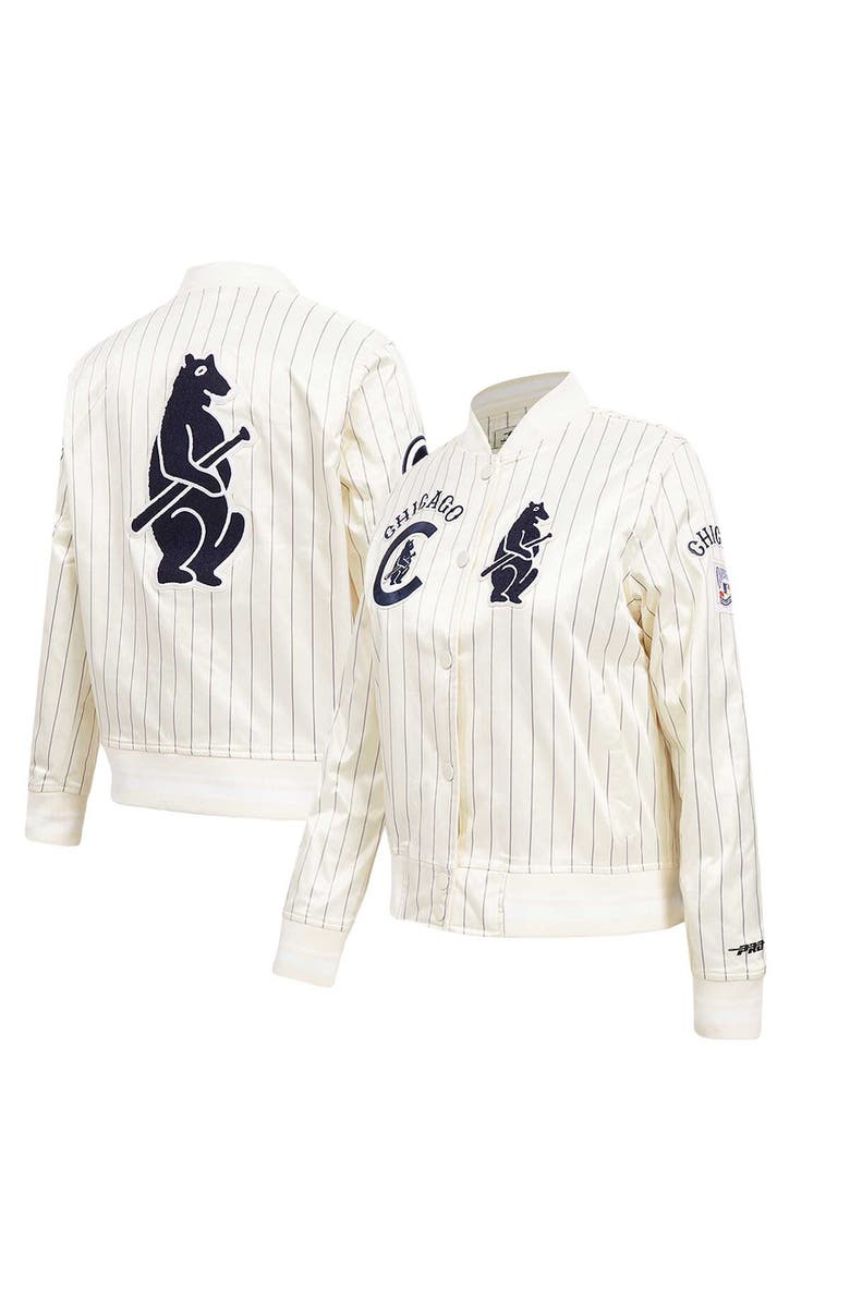 PRO STANDARD Men's Pro Standard Cream Chicago Cubs Cooperstown Collection Pinstripe Retro Classic Full-Button Satin Jacket, Main, color,