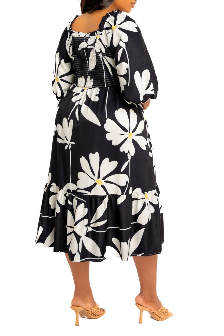Floral Smocked Midi Dress, Alternate, color, BLACK MULTI