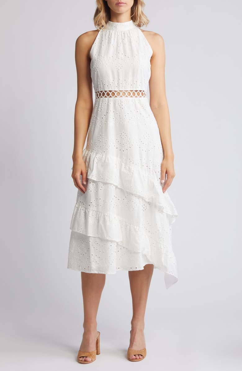 Sam Edelman Sleeveless Embroidered Eyelet Ruffle Dress, Main, color, White