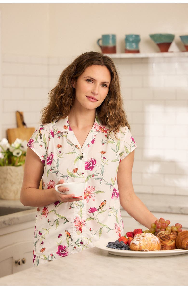 The Cat's Pajamas Luxe Pima Cropped Pajama Print Set, Main, color, Rosa & Bird