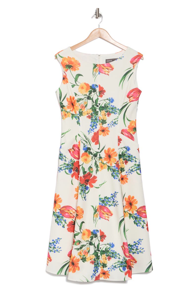 Sleeveless Scuba Crepe Cocktail Dress, Alternate, color, IVORY MULTI