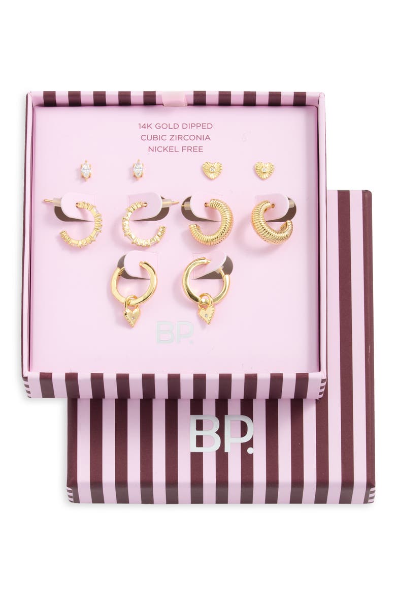 Cubic Zirconia Stud and Hoop 5-Pair Set, Main, color, 14K GOLD DIPPED