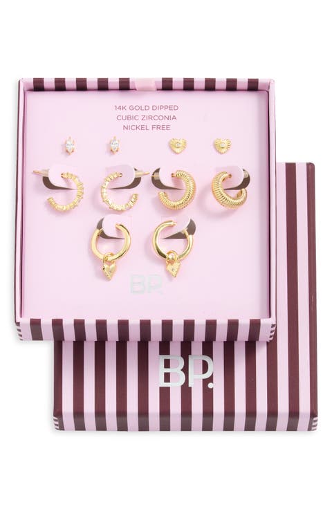 Cubic Zirconia Stud and Hoop 5-Pair Set