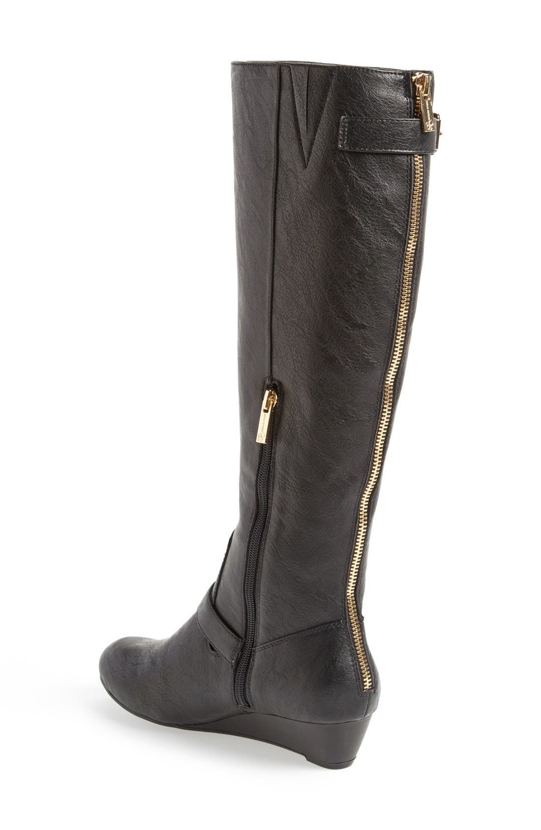 'Blane' Knee High Wedge Boot, Alternate, color, BLACK