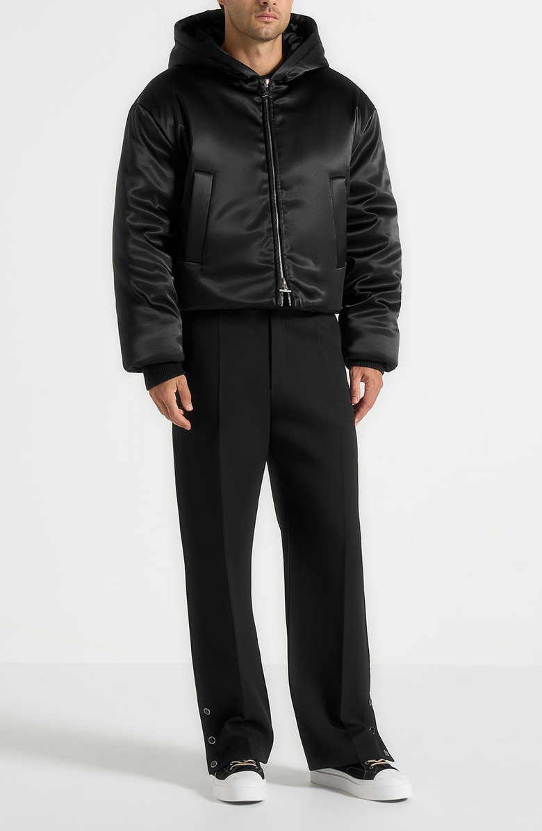 Manière De Voir Dario Satin Cropped Hooded Jacket, Alternate, color, Black