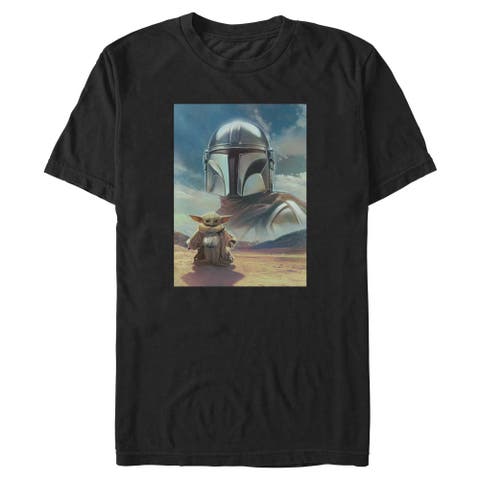 Men's Star Wars The Mandalorian and Grogu Din Djarin and The Child Desert Poster  Graphic T-Shirt