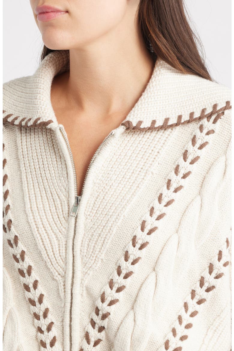 Lune Whipstitch Detail Cotton Blend Bomber Sweater, Alternate, color, OATMEAL BROWN WHIP STITCH
