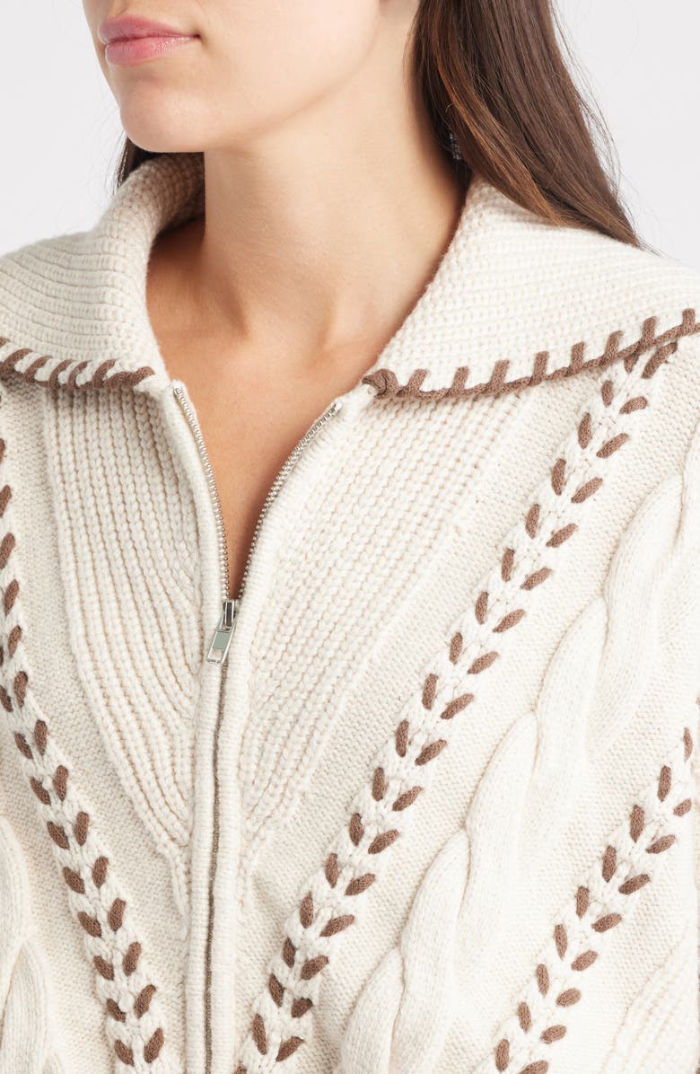 Rails Lune Whipstitch Detail Cotton Blend Bomber Sweater, Alternate, color, Oatmeal Brown Whip Stitch