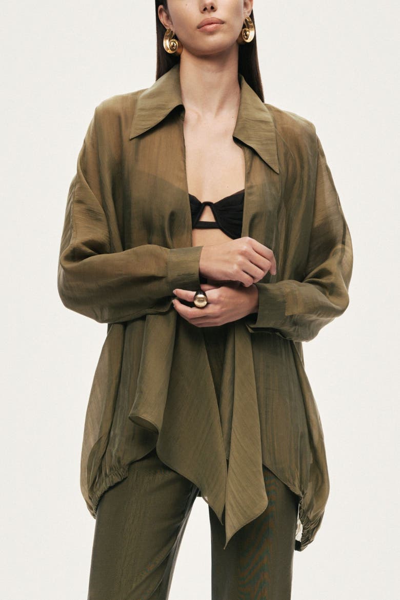 Fluid Open-Front Shirt, Alternate, color, Khaki