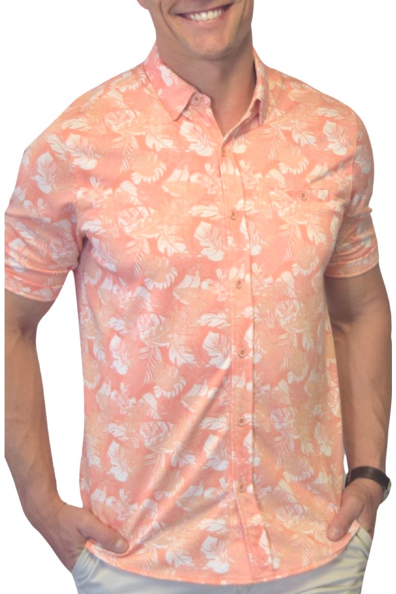 Birdseye Knit Short Sleeve Button-Up Shirt, Main, color, TANGELINE