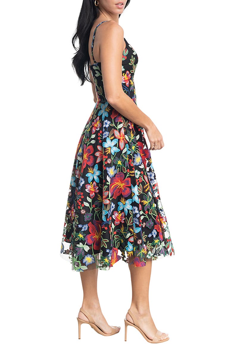 Maren Floral Embroidered Fit & Flare Dress, Alternate, color, BLACK MULTI