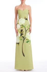 Badgley Mischka Collection Placed Floral Strapless Sheath Gown