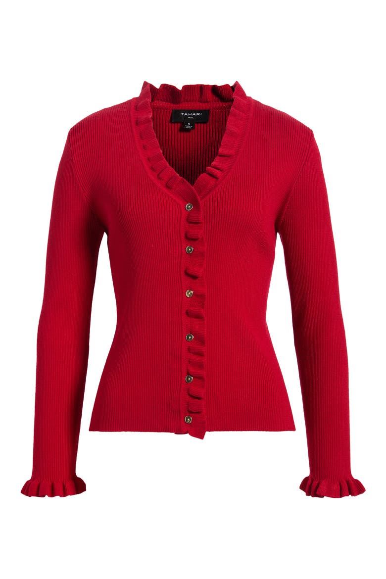 Ruffled Neck Cardigan, Alternate, color, LIPSTICK