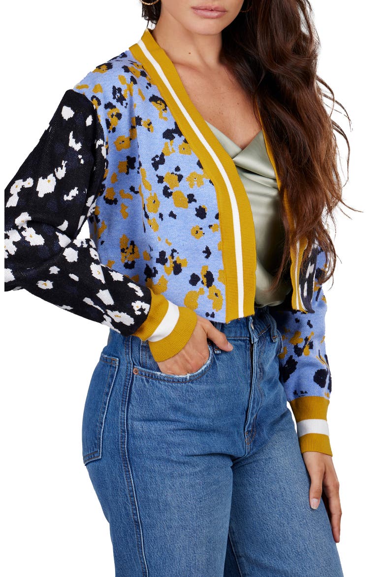 Two-Tone Floral Cardigan, Alternate, color, BLUE