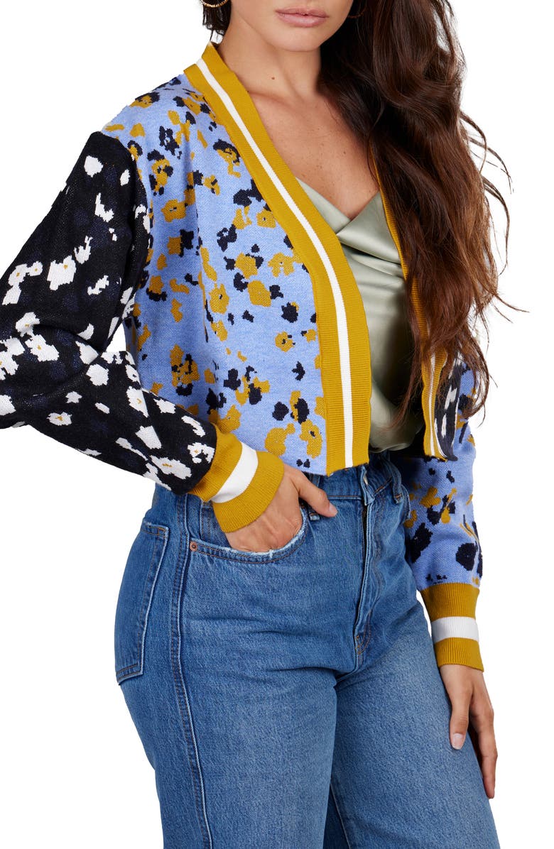 SAACHI Two-Tone Floral Cardigan, Alternate, color, Blue