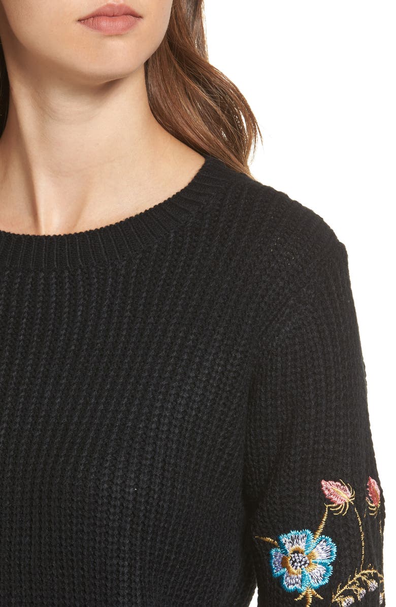 Woven Heart Embroidered Waffle Stitch Sweater, Alternate, color, 