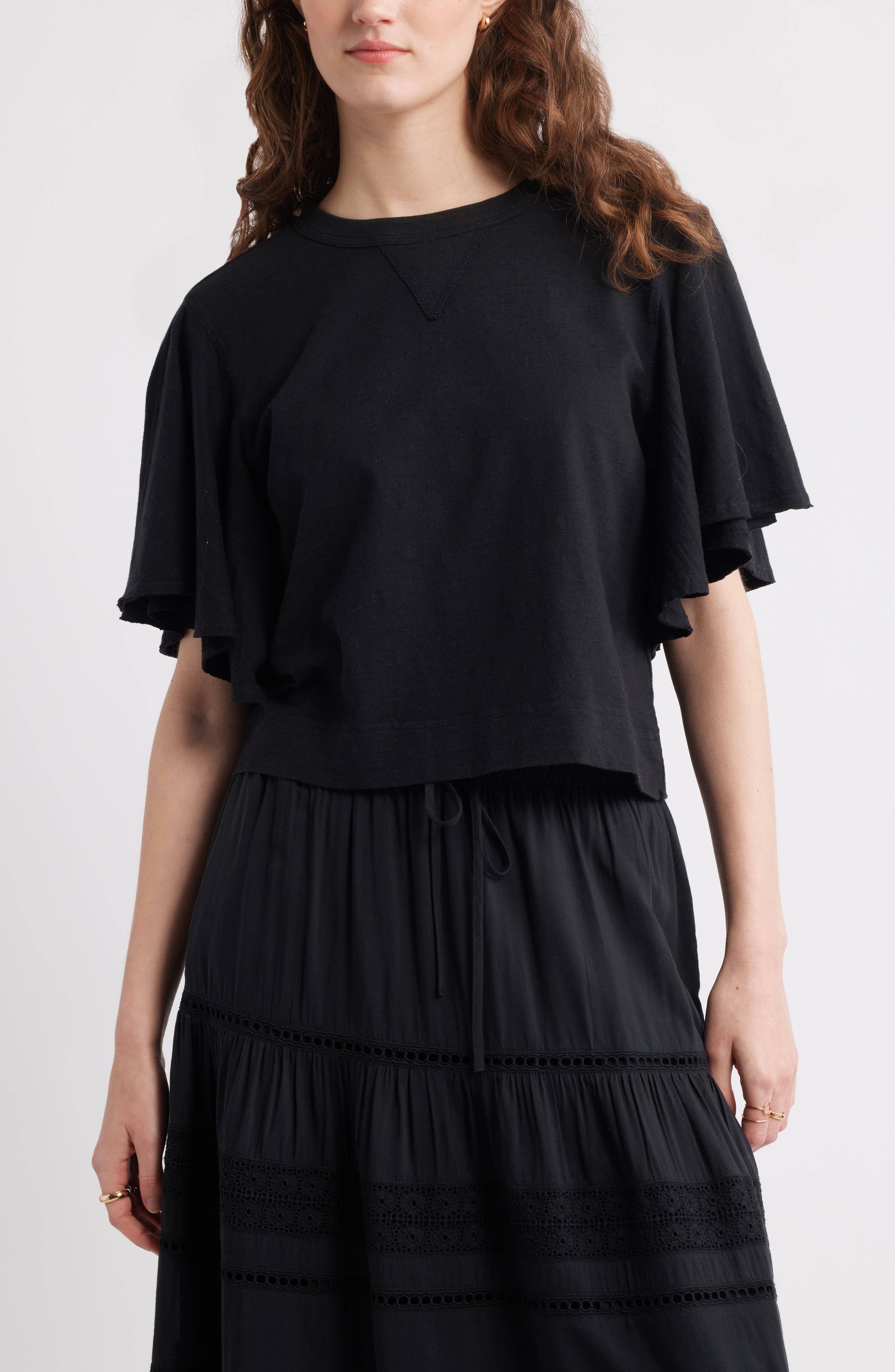 Treasure & Bond Flutter Sleeve Cotton T-Shirt