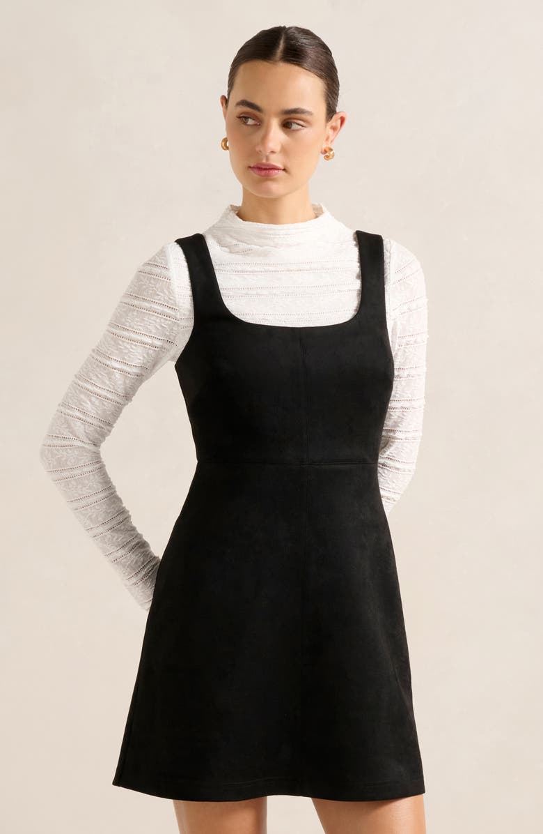 Ever New Gracie Funnel Neck Top & Faux Suede Minidress Set, Alternate, color, Black