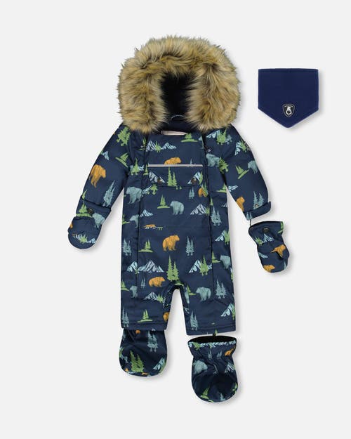 Deux Par Deux Kids'  One-piece Play Snowsuit Designed For Car Seat Animal In Blue