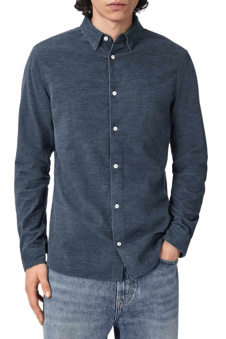 Lorella Rib Cotton Button-Up Shirt, Main, color, MOONSTONE BLUE