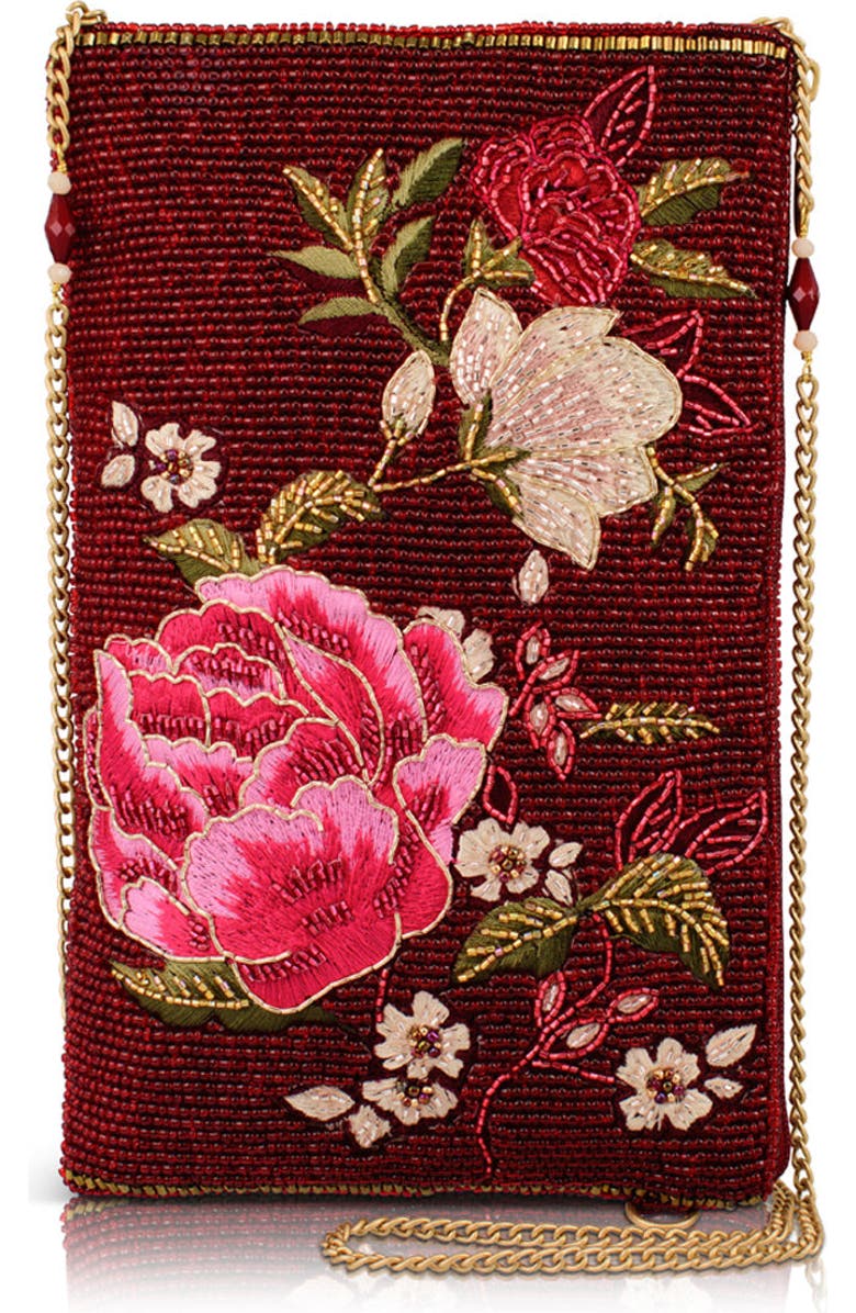 Mary Frances Accessories Eastern Bloom Crossbody Phone Bag, Main, color, Dark Red
