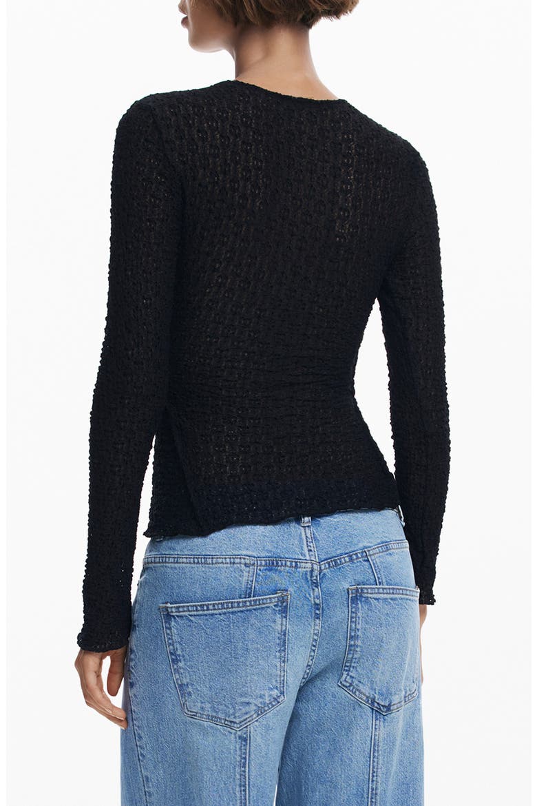 Stretch Lace T-Shirt Long Sleeve T-Shirt, Alternate, color, BLACK