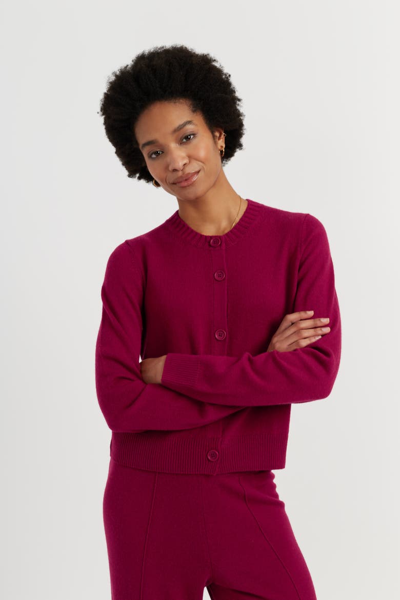 Wool Cashmere Blend Crew Neck Cropped Cardigan, Alternate, color, Cherry