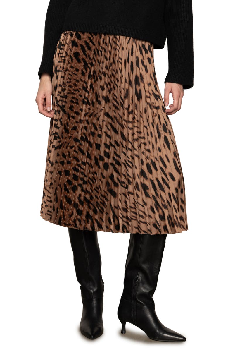 Sanctuary Nostalgia Abstract Leopard Print Pleated Skirt, Main, color, Mocha Leo