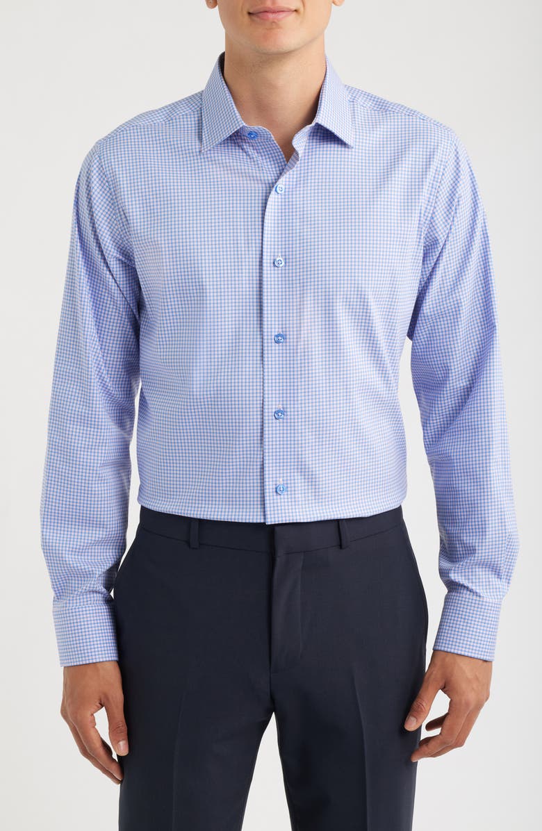 Lorenzo Uomo Trim Fit Check Stretch Cotton Blend Dress Shirt, Main, color, Light Blue/ Pink