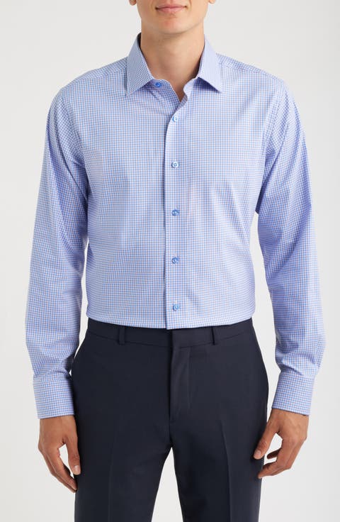 Trim Fit Check Stretch Cotton Blend Dress Shirt (Regular, Big & Tall)
