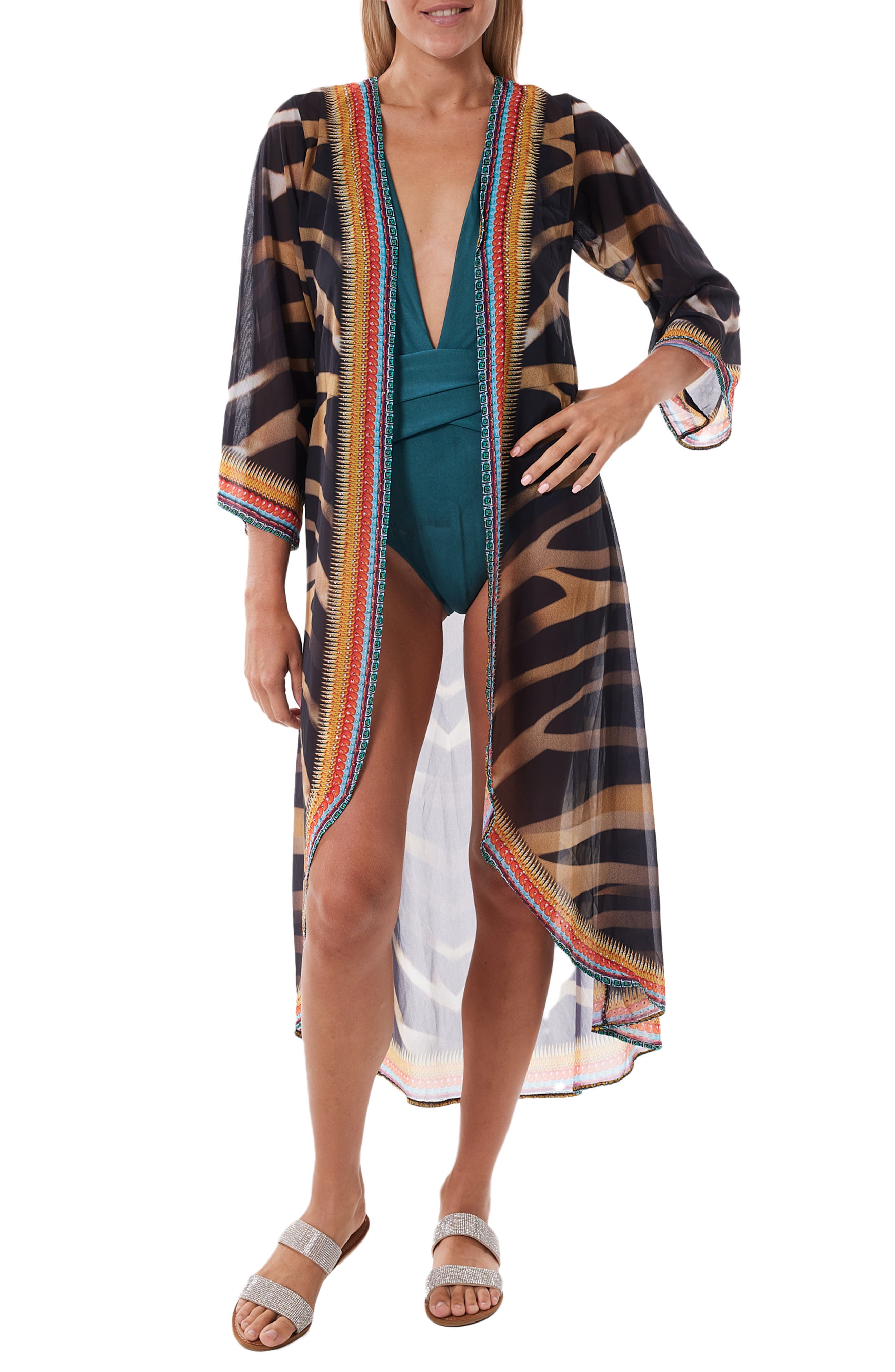 RANEES Stripe Chiffon Cover-Up Duster