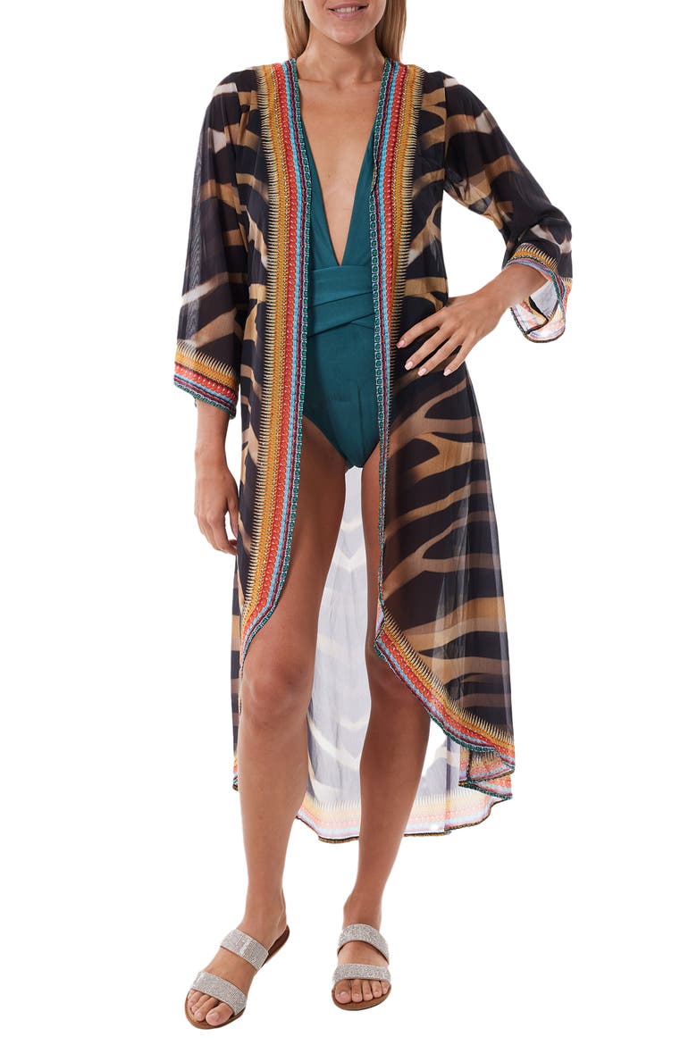 Stripe Chiffon Cover-Up Duster, Main, color, BLACK