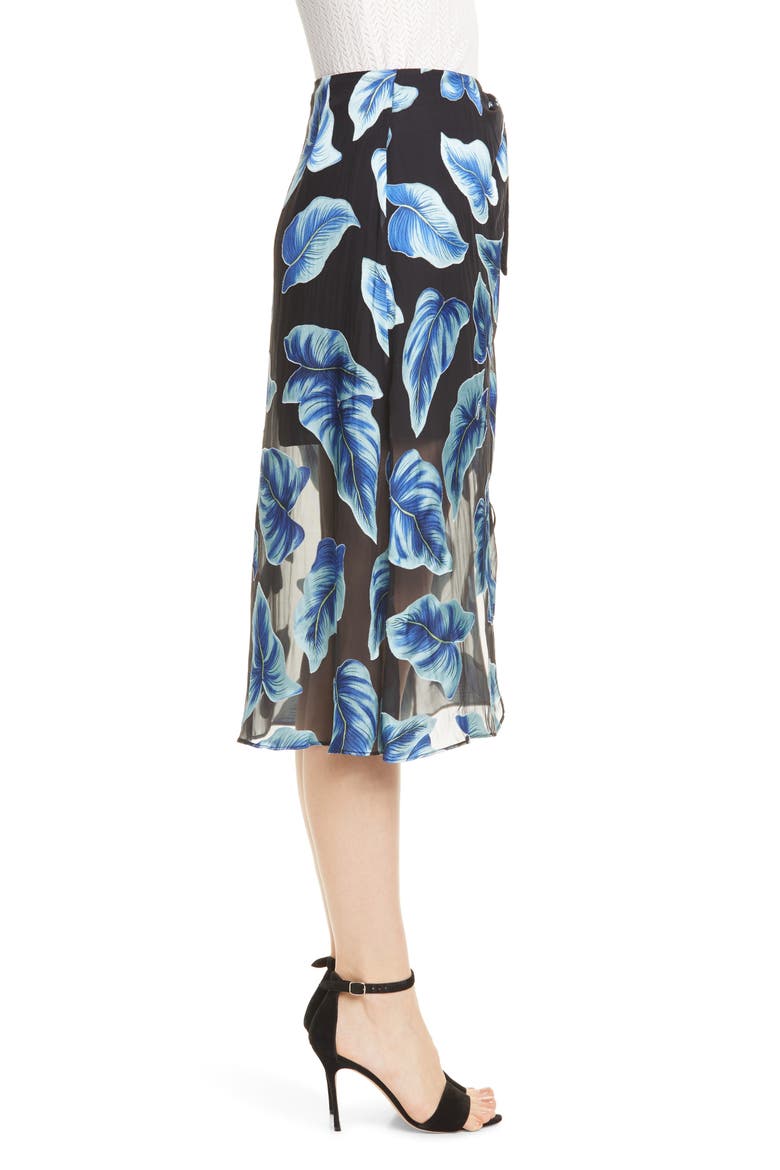 Lumi Tie Wrap Midi Skirt, Alternate, color, PARADISE LEAVES BLK/ BLUE