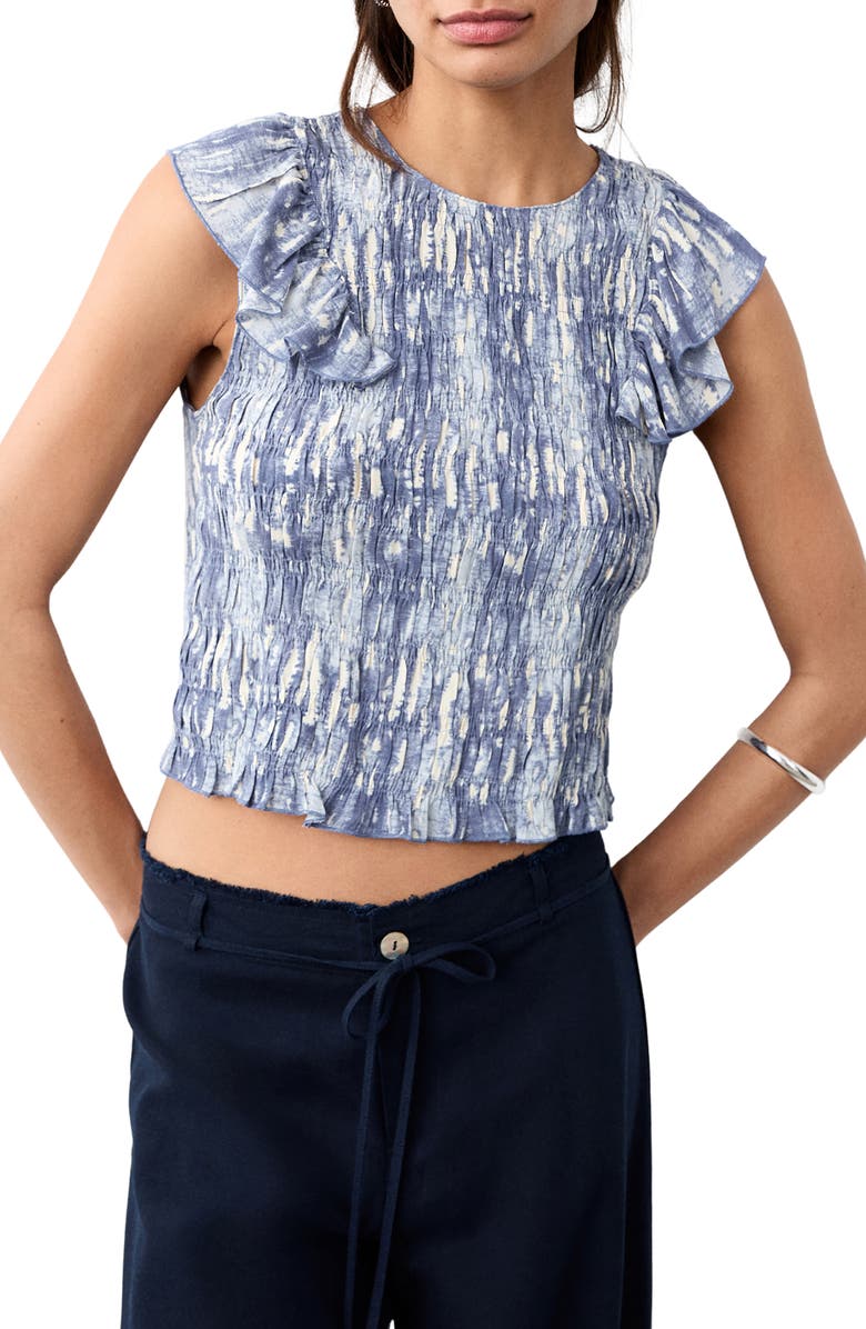 MANGO TEEN Smocked Tie-Dye Crop Top, Main, color, Blue